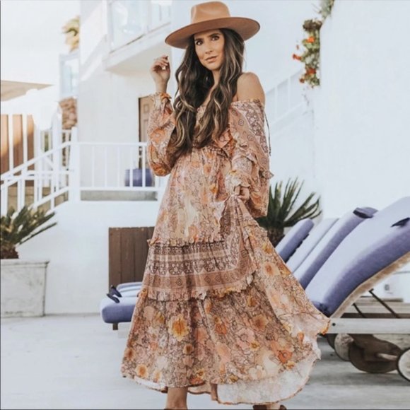 Long Sleeve Boho Floral Gypsy Print Maxi Dress - Picture 5 of 15